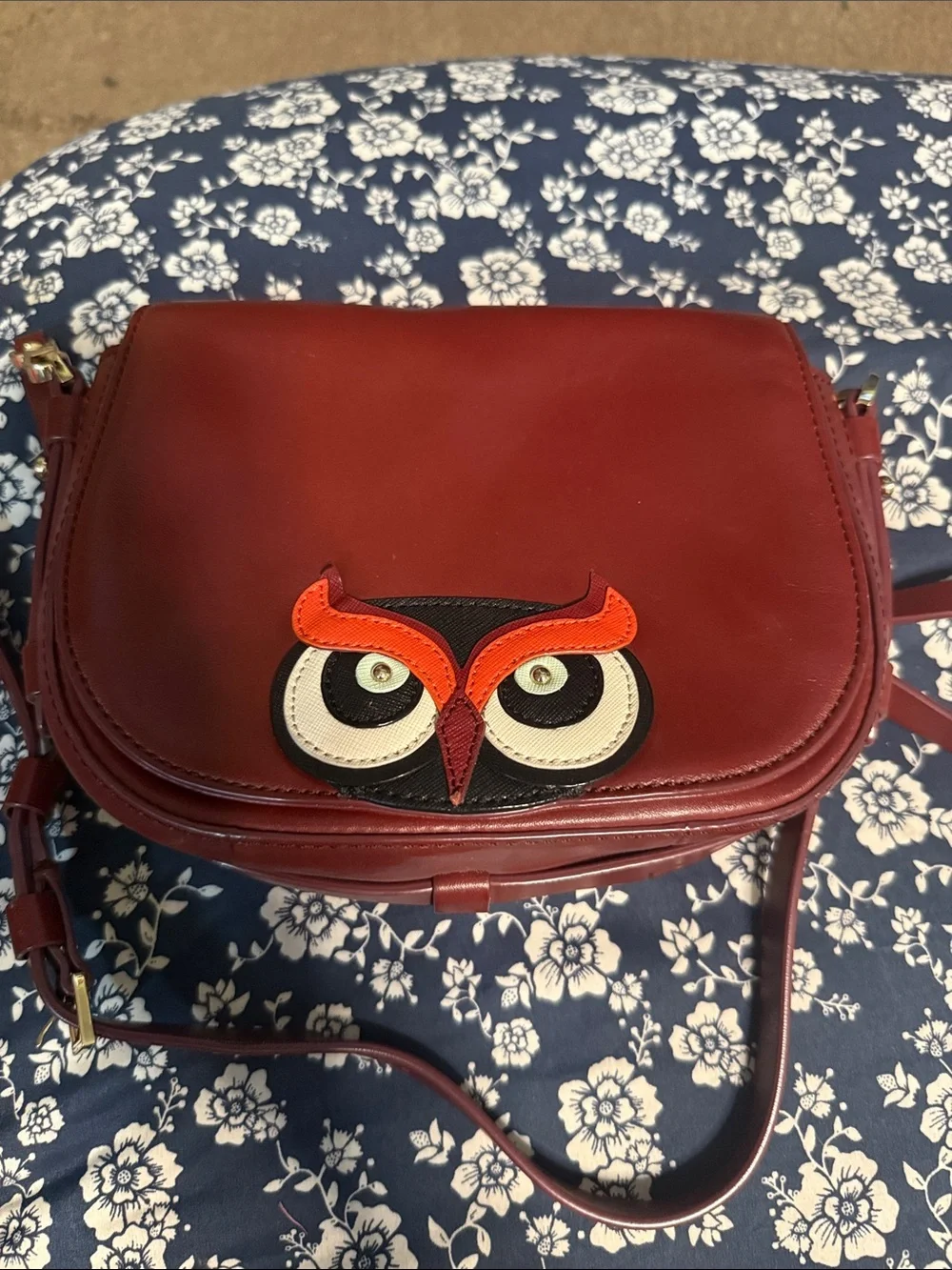 kate spade Red Leather Crossbody with Owl Applique